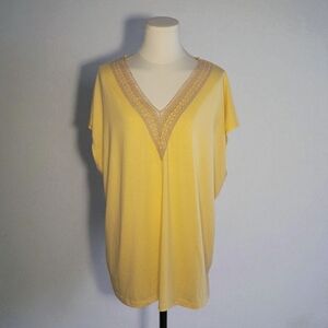 Merokeety - XXL Yellow With Beige Embroidered V-Neck